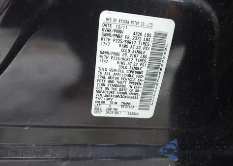 2012 Nissan Rogue Sv z USA, uszkodzony, nr VIN JN8AS5MV3CW383634